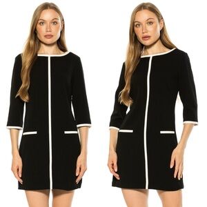 Alexia Admor Liora Black White Contrast Piping Boatneck Shift Dress Large New